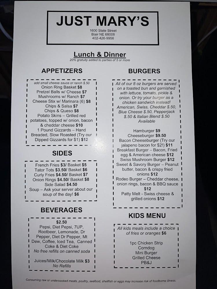 Just Mary's Menu image 2